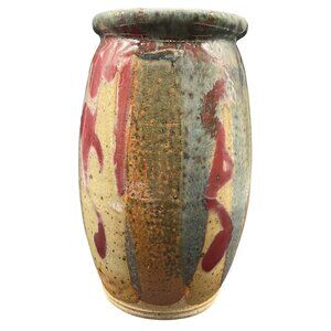 Handcrafted Multicolor Ceramic Vase With Abstract Glaze Pattern 8"H x 5"W